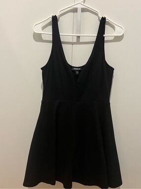 Express Black V-Neck Sleeveless Skater Dress gently worn